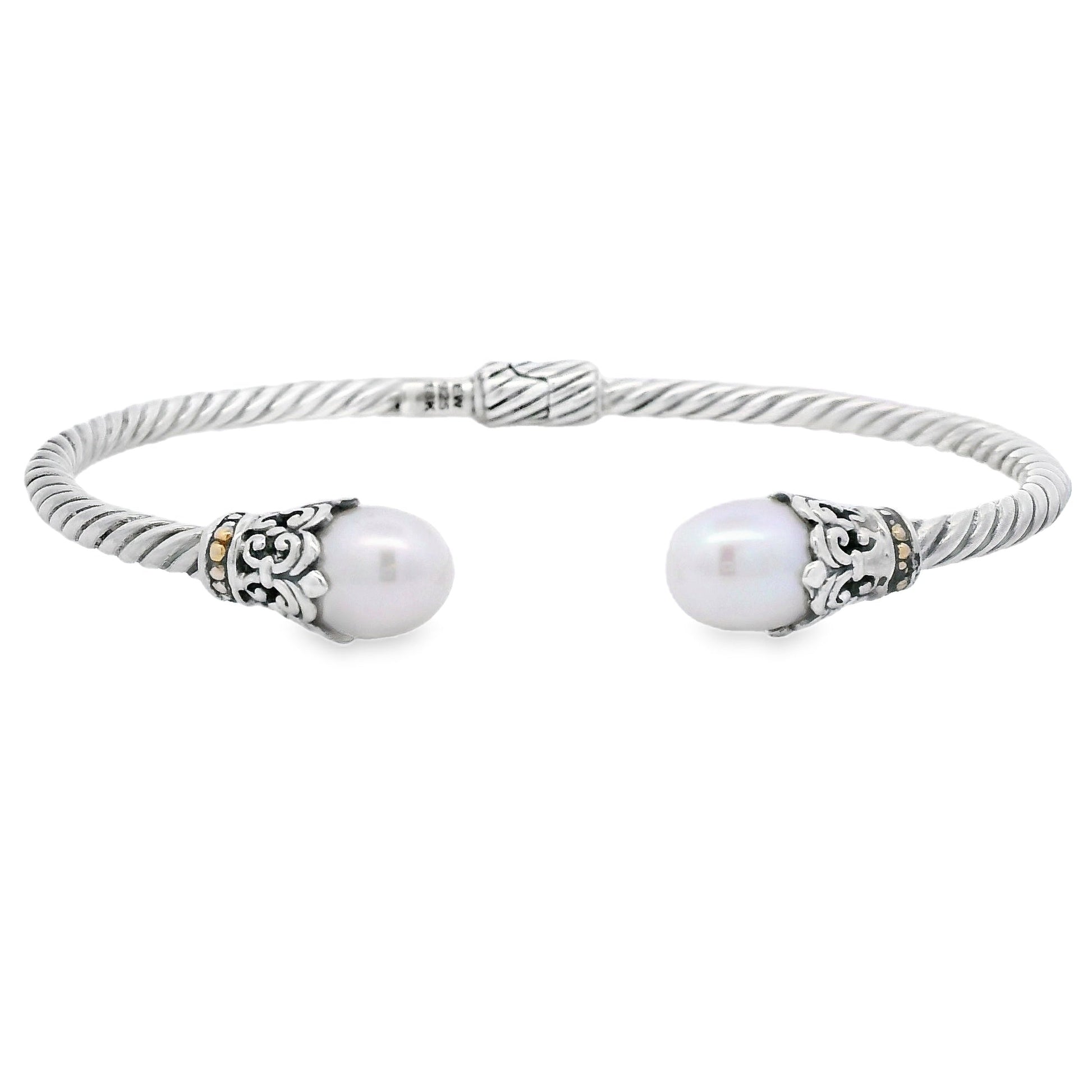 Pearl Bangle Bracelet Sterling Silver 18KT Gold Bids.com