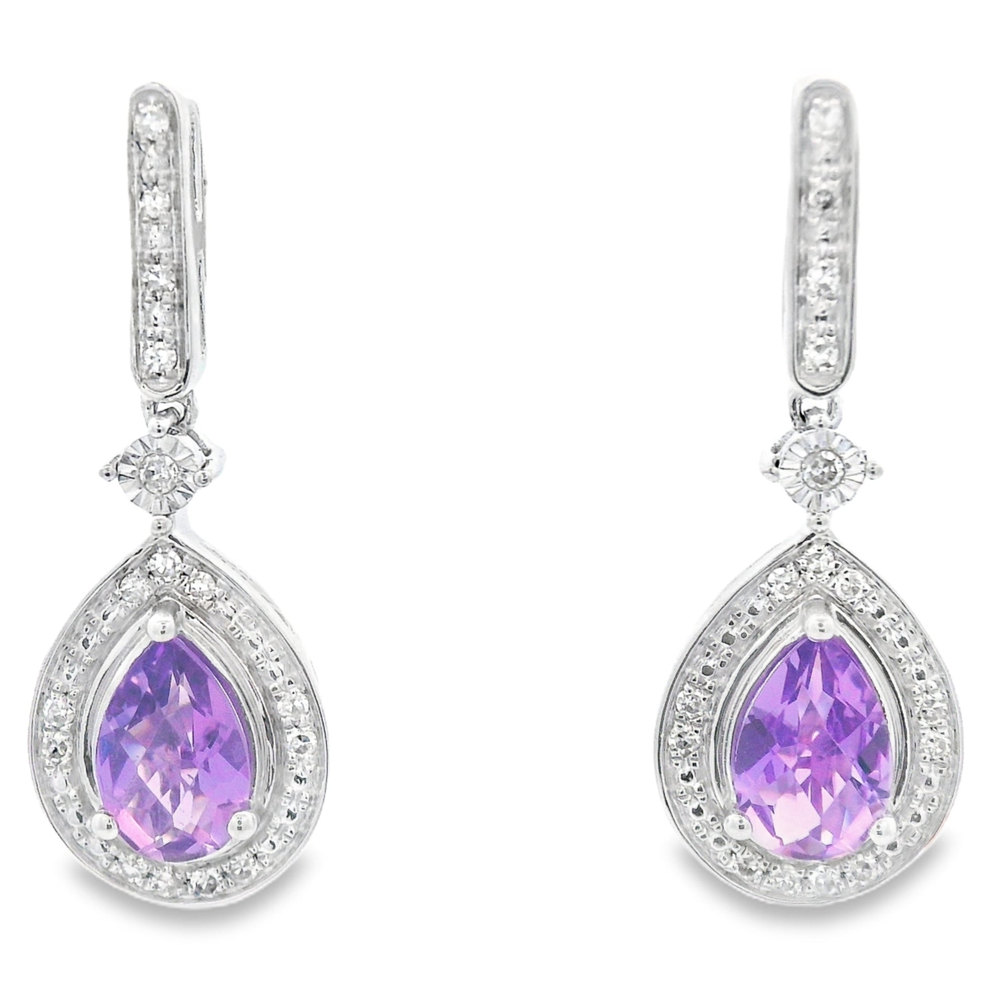 .88ct Amethyst Diamond Dangle Earrings 10KT White Gold Bids.com