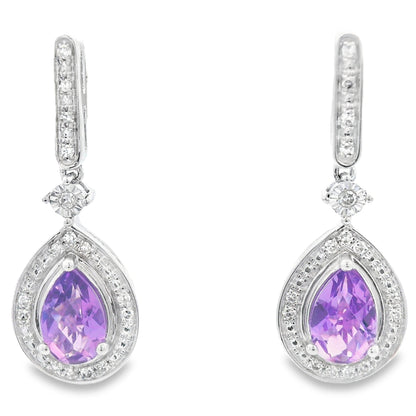 .88ct Amethyst Diamond Dangle Earrings 10KT White Gold Bids.com