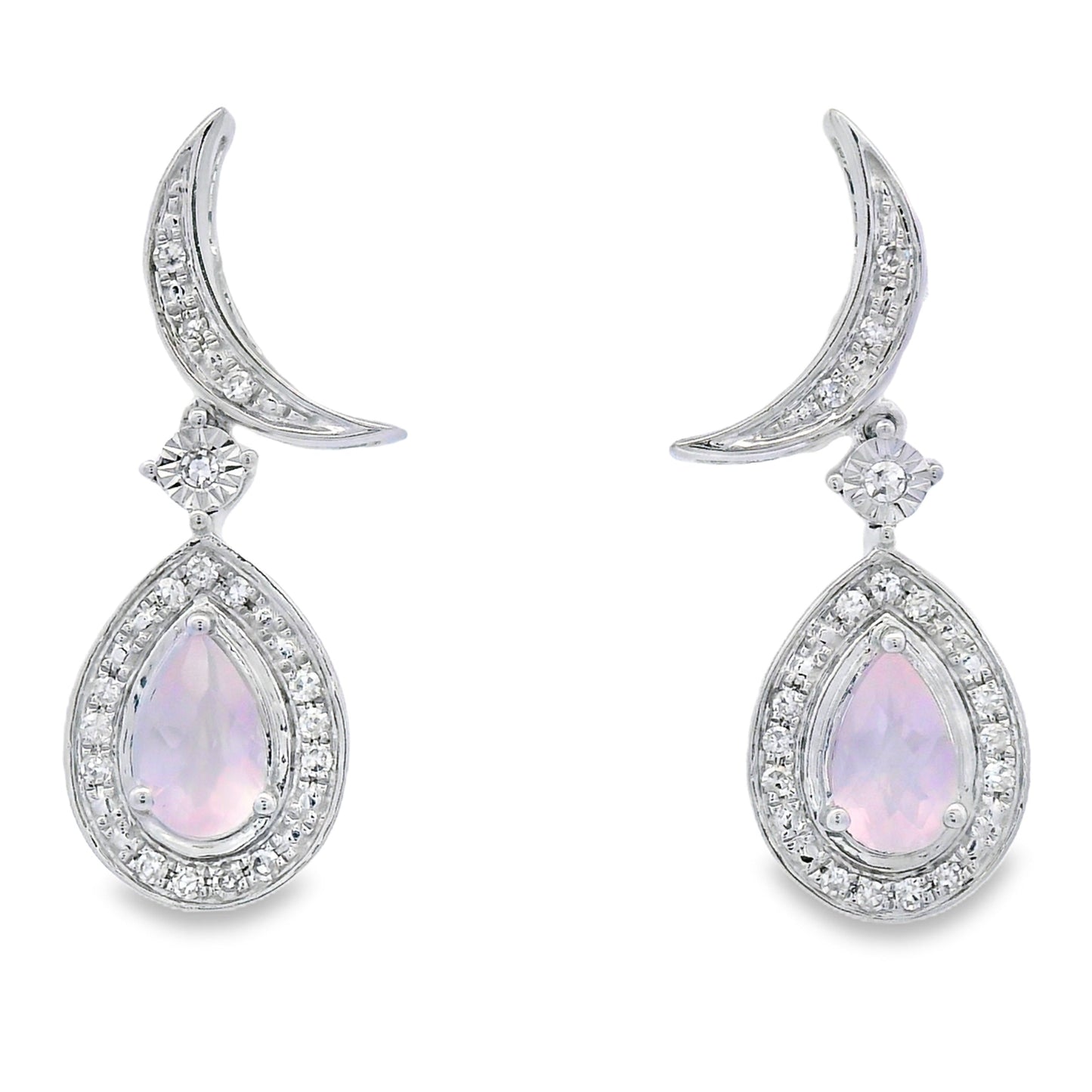 Rose Quartz Diamond Dangle Earrings 10KT White Gold Bids.com