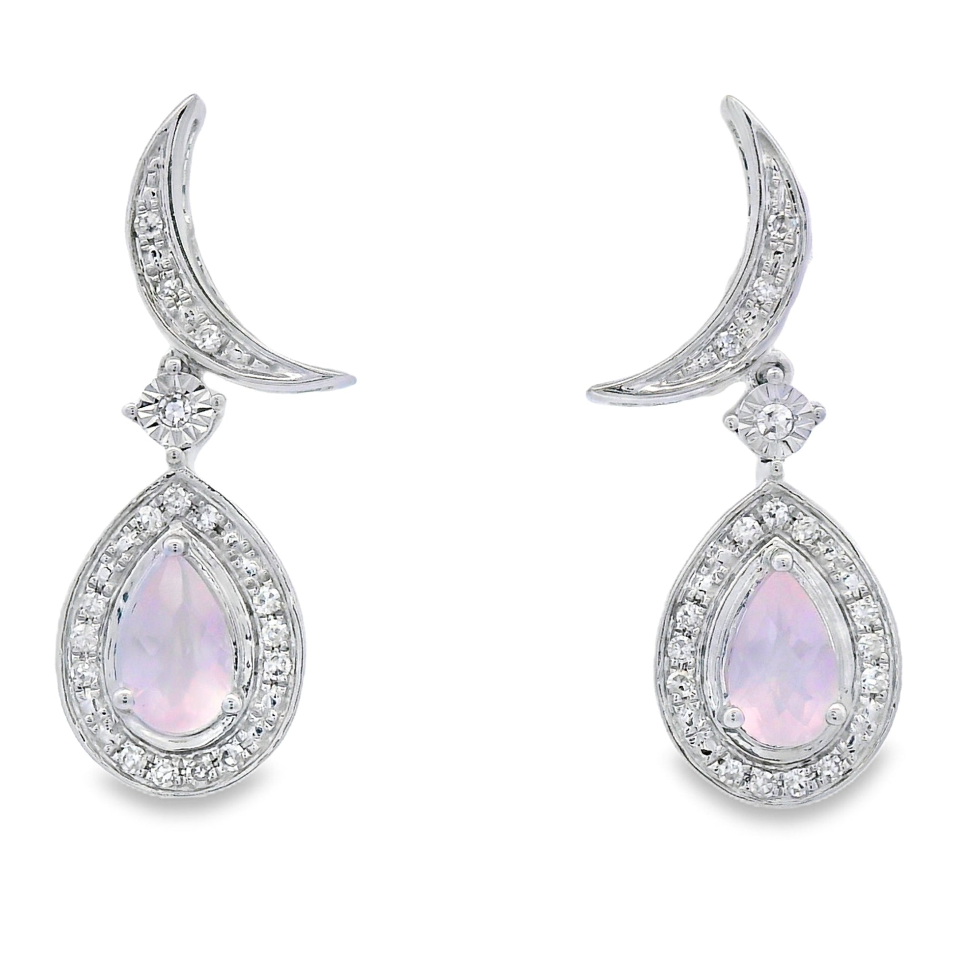 Rose Quartz Diamond Dangle Earrings 10KT White Gold Bids.com