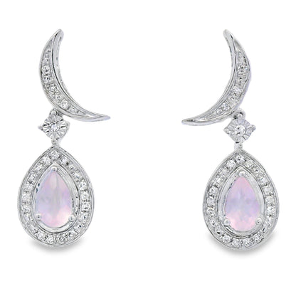 Rose Quartz Diamond Dangle Earrings 10KT White Gold Bids.com