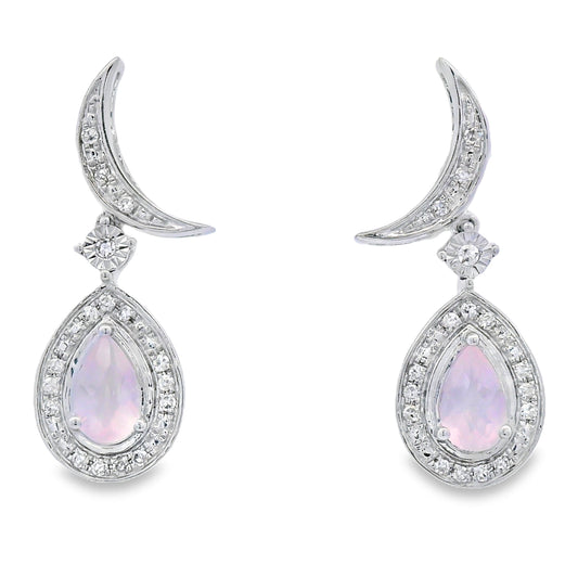 Rose Quartz Diamond Dangle Earrings 10KT White Gold Bids.com