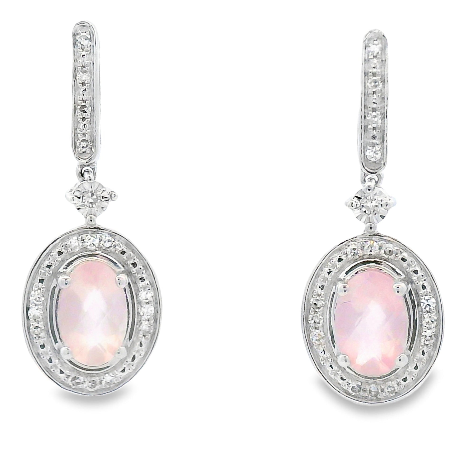 Rose Quartz Diamond Dangle Earrings 10KT White Gold Bids.com