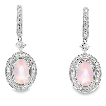 Rose Quartz Diamond Dangle Earrings 10KT White Gold Bids.com