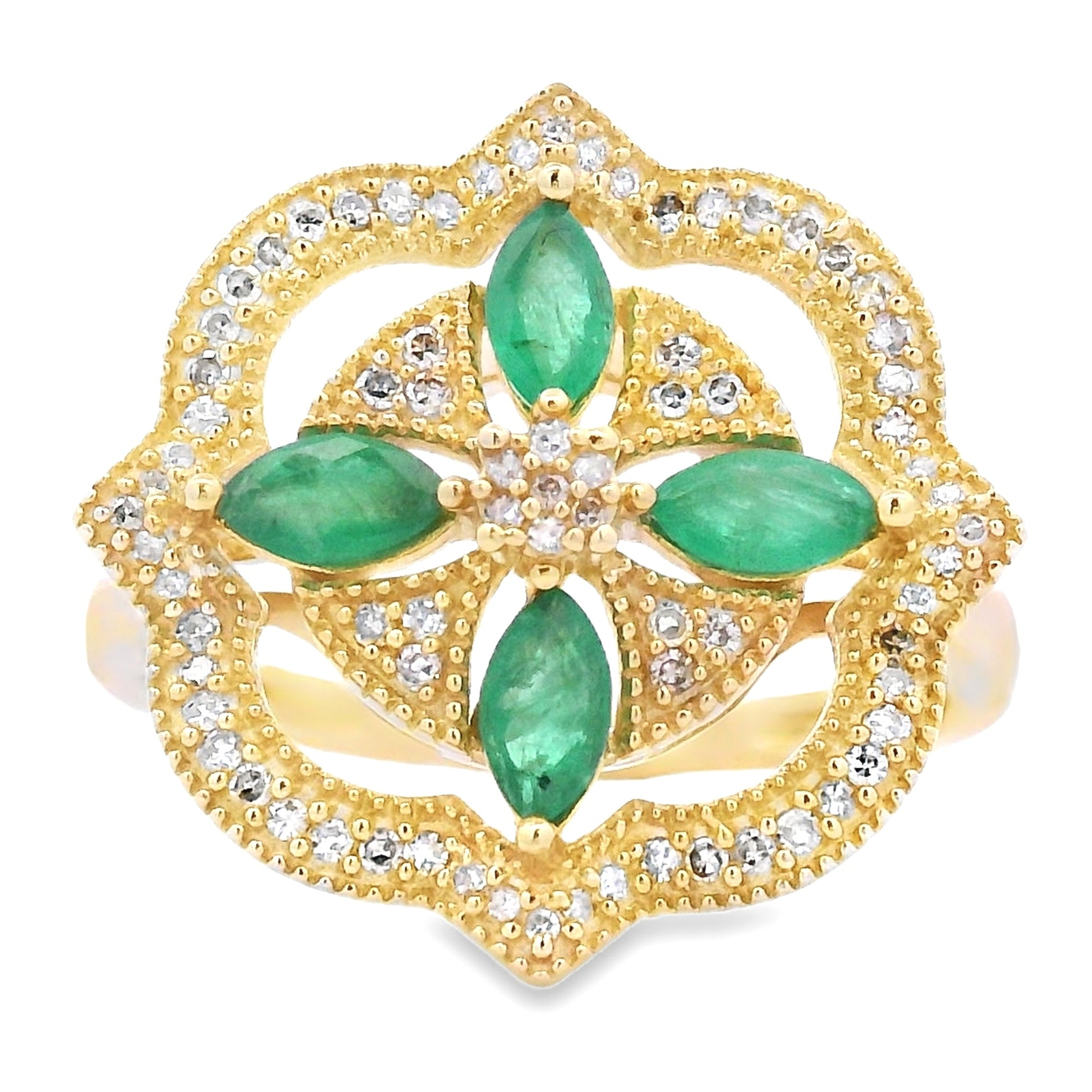 Natural .69ct Emerald Diamond Ring 14KT Yellow Gold Bids.com
