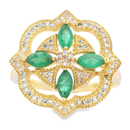 Natural .69ct Emerald Diamond Ring 14KT Yellow Gold Bids.com