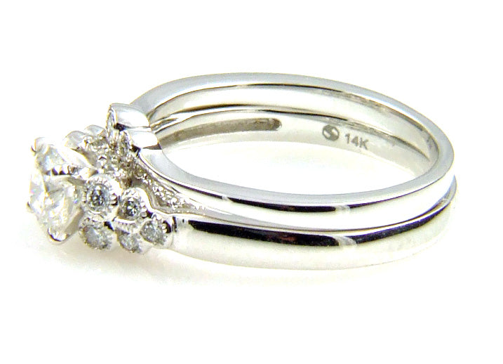 .90ct Antique Style Engagement Ring Set 14KT White Gold Bids.com
