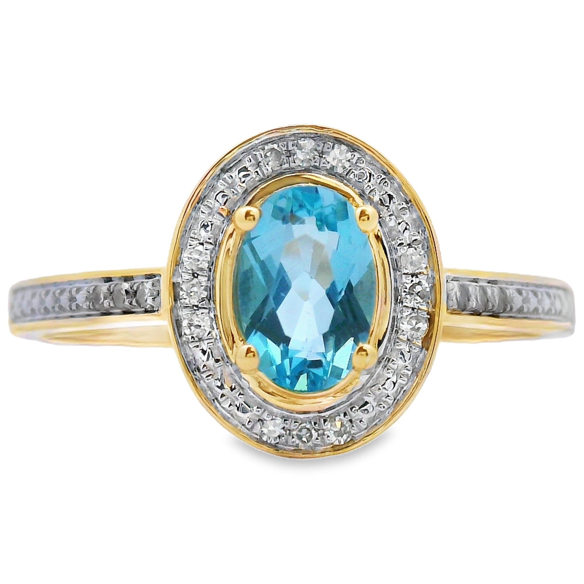 Genuine .49ct Blue Topaz Diamond Ring 10KT Yellow Gold Bids.com