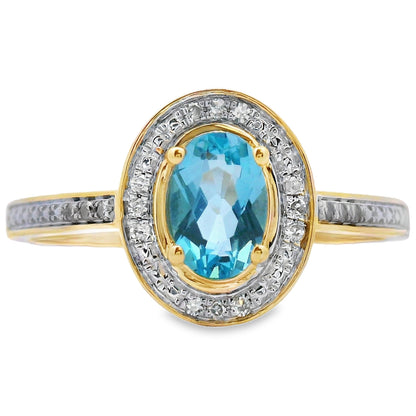 Genuine .49ct Blue Topaz Diamond Ring 10KT Yellow Gold Bids.com