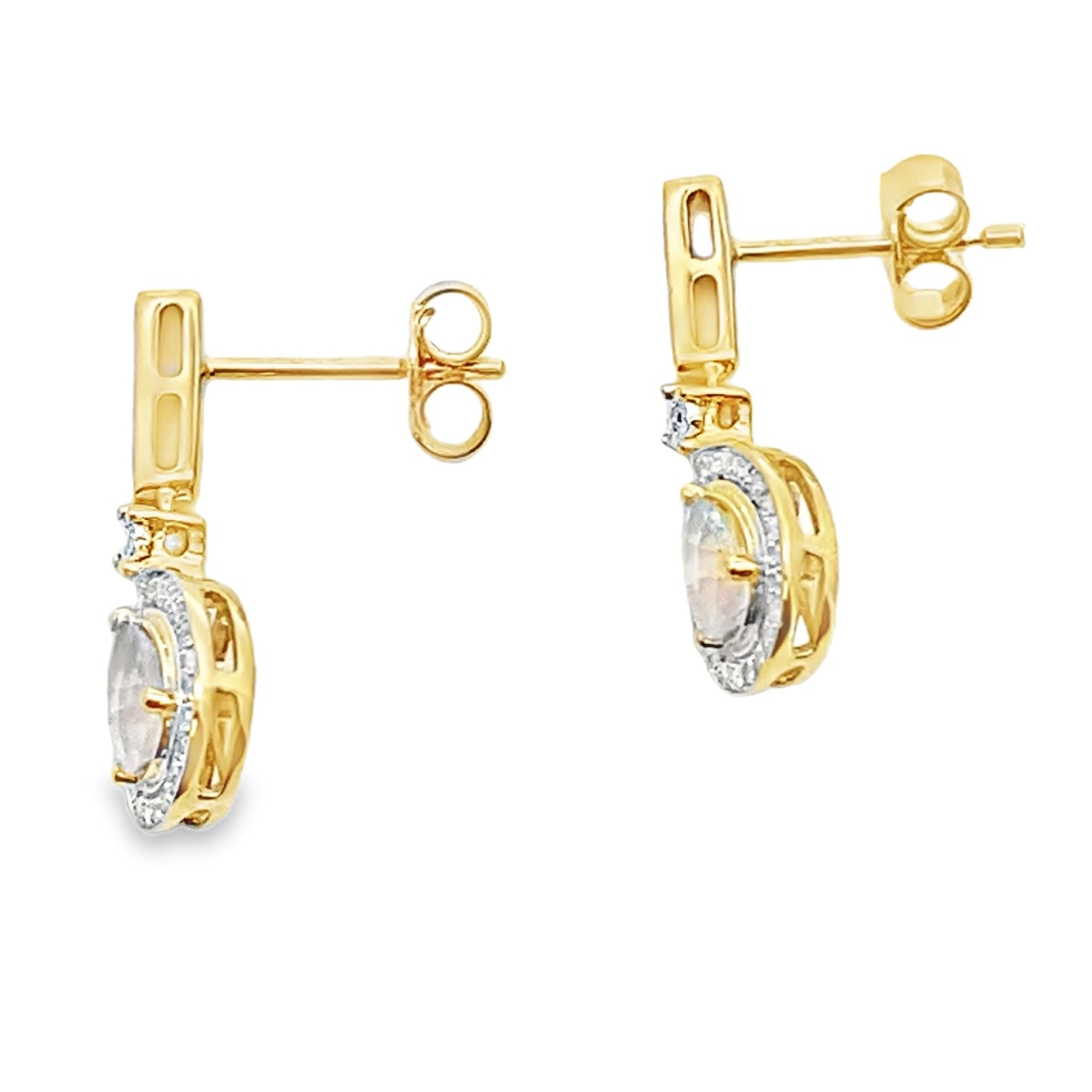 Rose Quartz Diamond Dangle Earrings 10KT Yellow Gold Bids.com