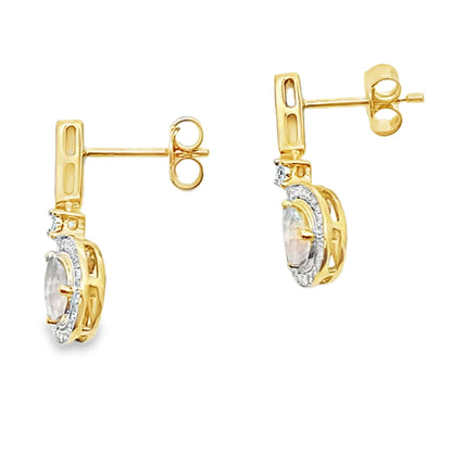 Rose Quartz Diamond Dangle Earrings 10KT Yellow Gold Bids.com