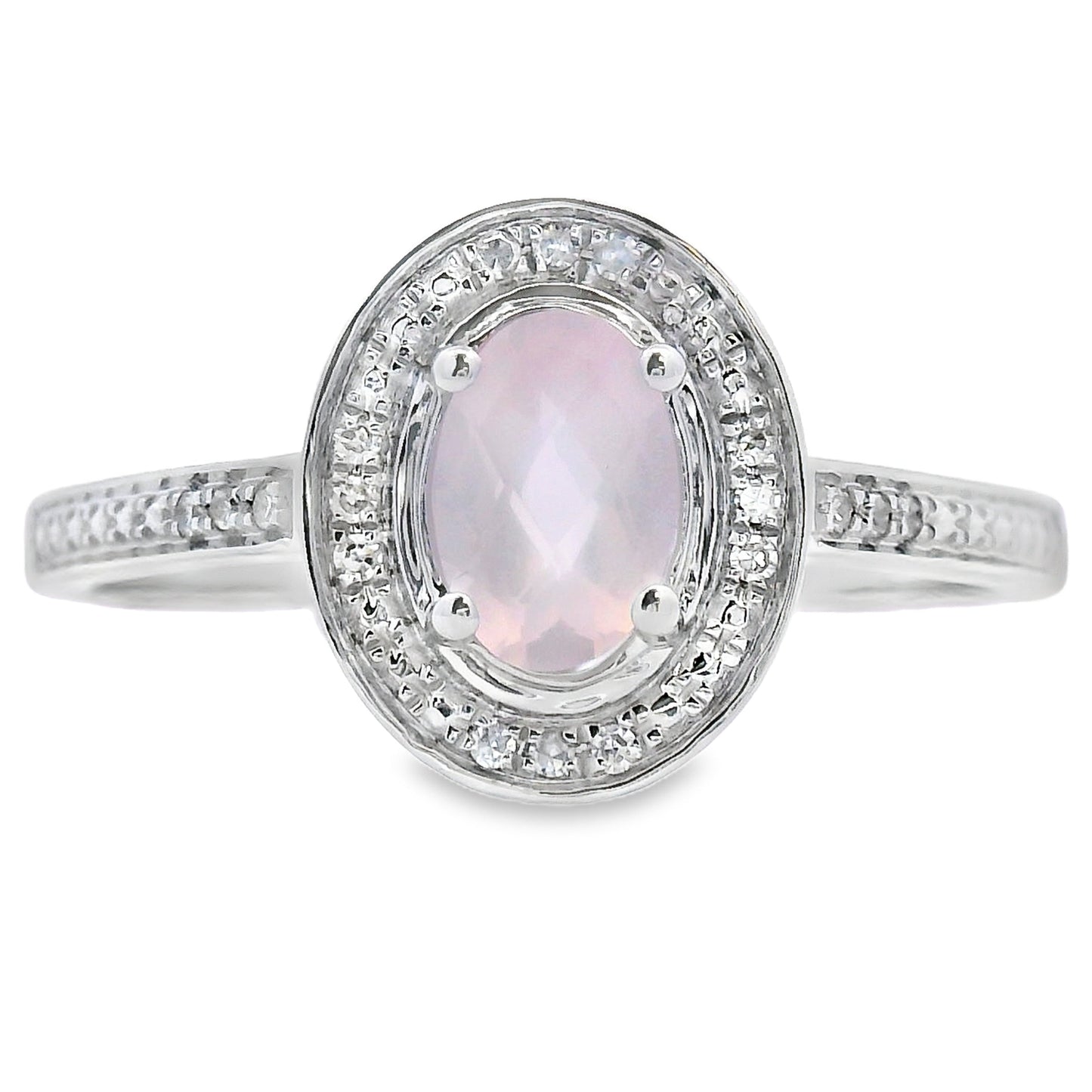 Natural .44ct Rose Quartz Diamond Ring 10KT White Gold Bids.com