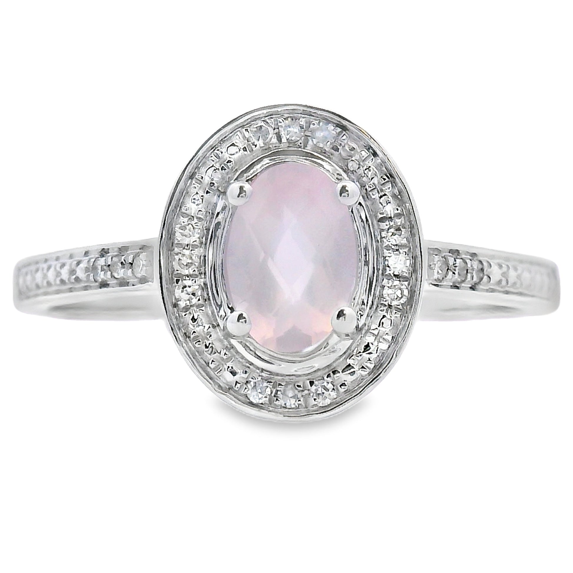 Natural .44ct Rose Quartz Diamond Ring 10KT White Gold Bids.com