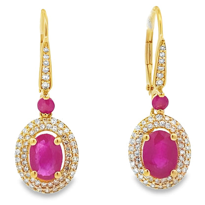 3.50ct Ruby Diamond Dangle Earrings 10KT Yellow Gold Bids.com