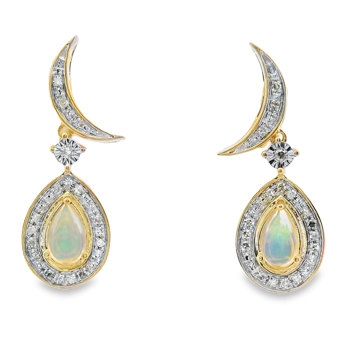 .42ct Opal Diamond Dangle Earrings 10KT Yellow Gold Bids.com