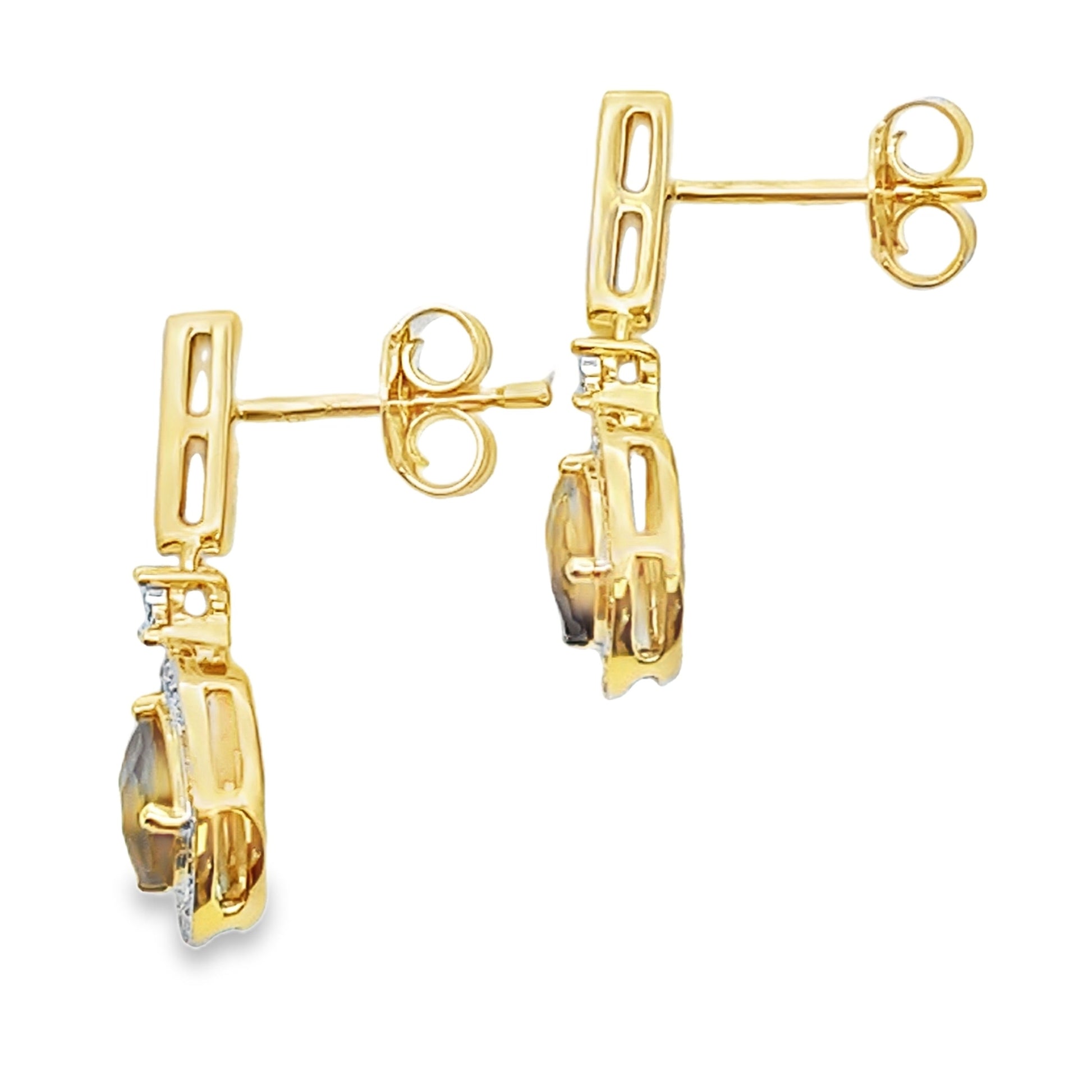 .84ct Quartz Diamond Dangle Earrings 10KT Yellow Gold Bids.com