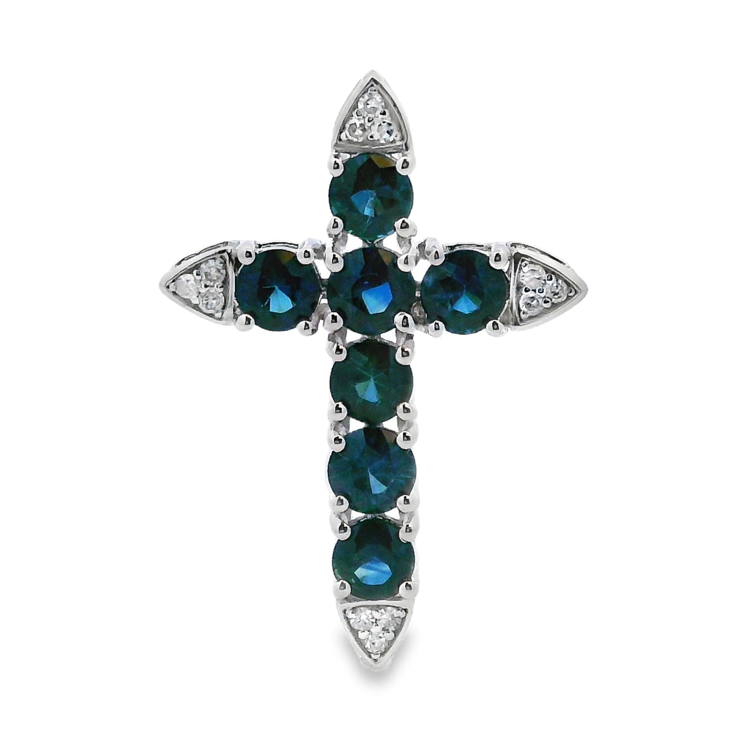 1.68ct Sapphire Cross Religious Pendant 14KT White Gold Bids.com