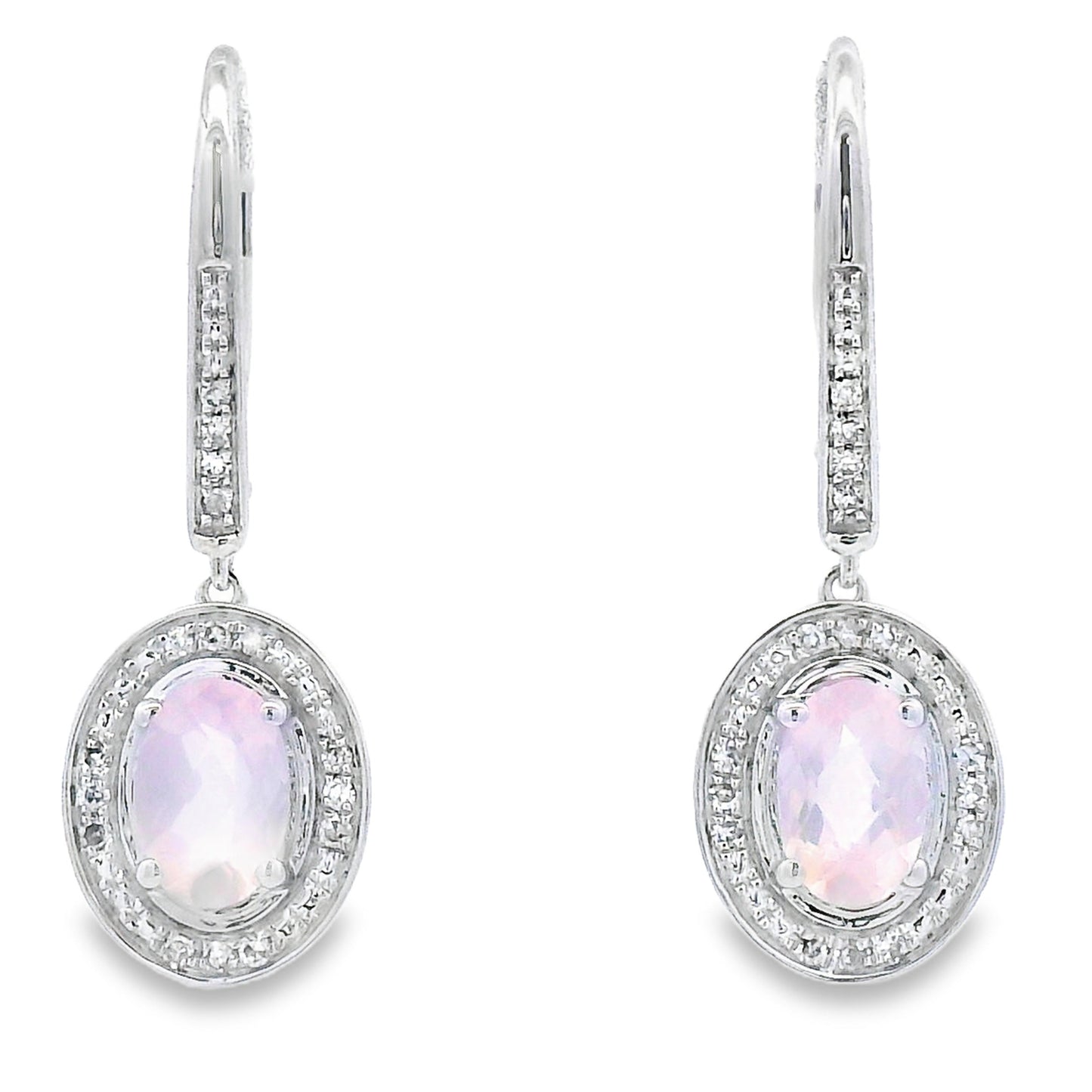 Rose Quartz Diamond Dangle Earrings 10KT White Gold Bids.com