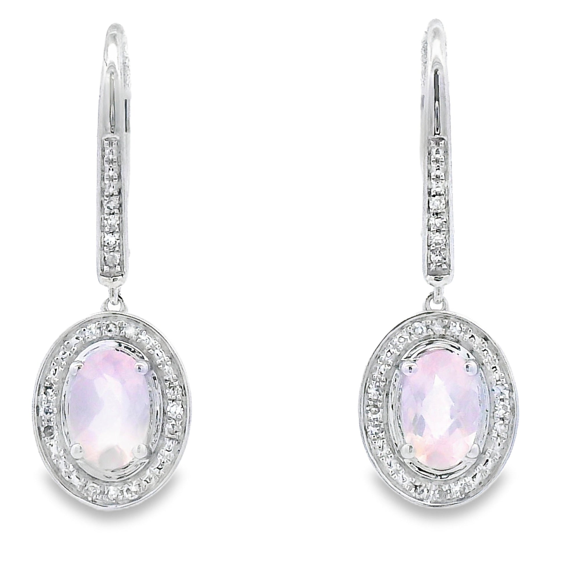 Rose Quartz Diamond Dangle Earrings 10KT White Gold Bids.com