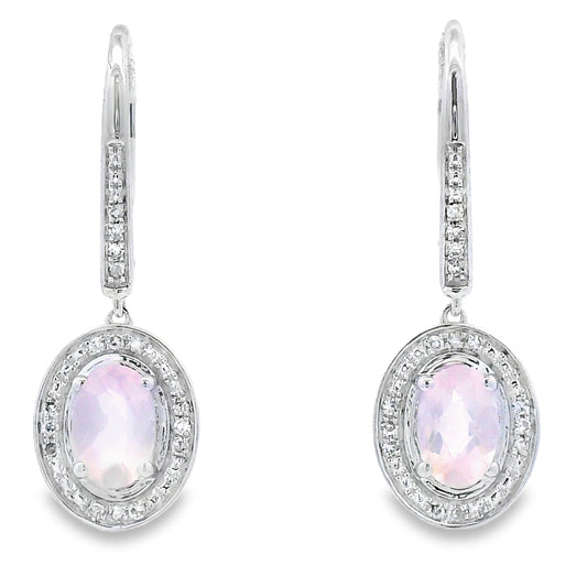 Rose Quartz Diamond Dangle Earrings 10KT White Gold Bids.com