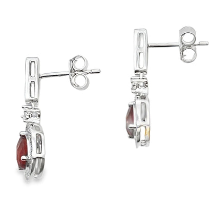 1.06ct Garnet Diamond Dangle Earrings 10KT White Gold Bids.com