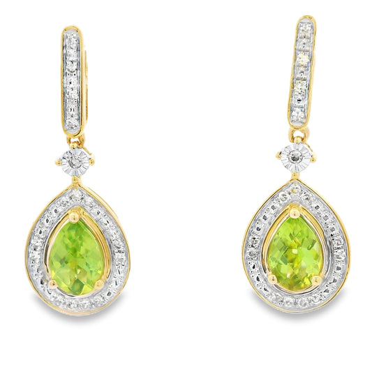 .96ct Peridot Diamond Dangle Earrings 10KT Yellow Gold Bids.com
