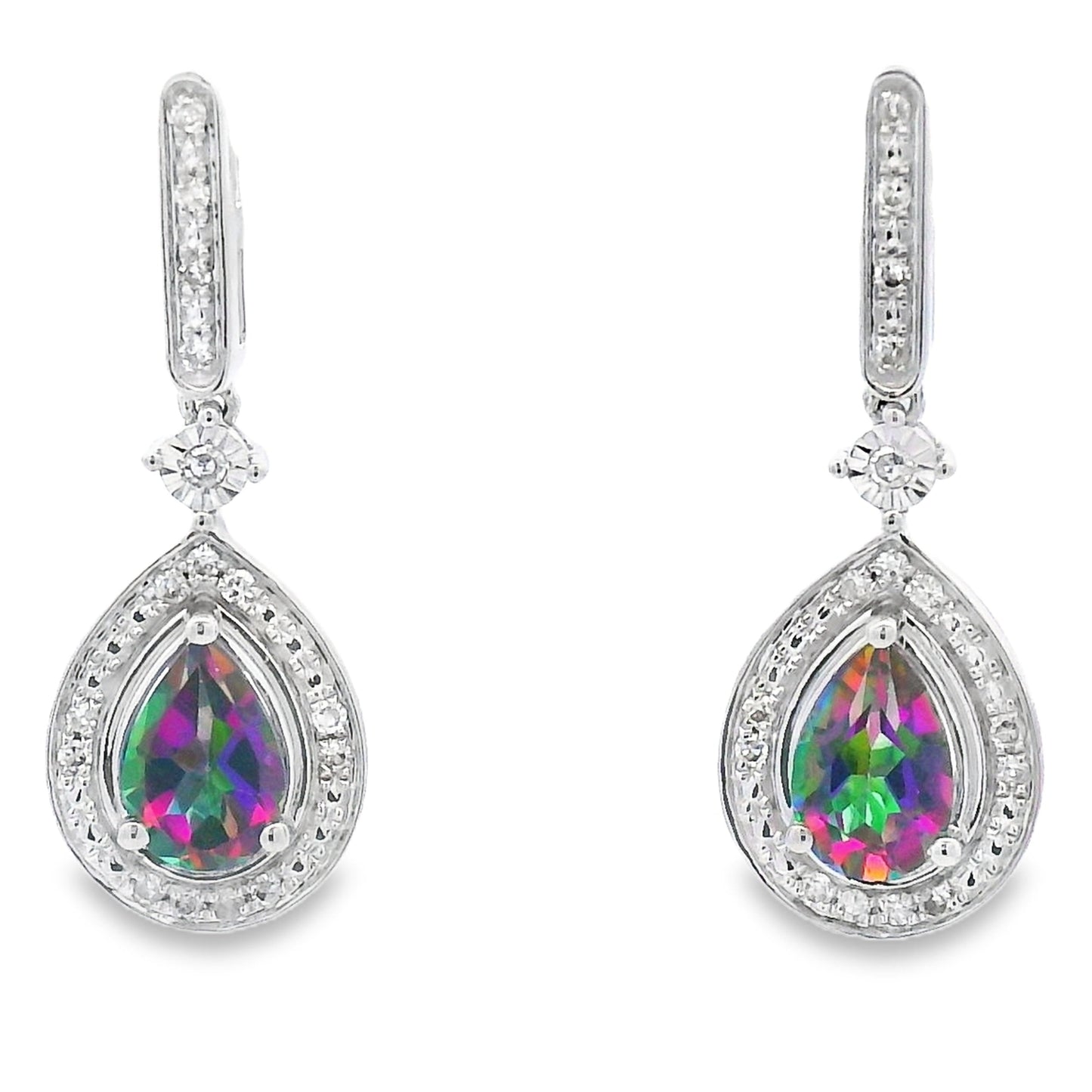 Mystic Fire Topaz Dangle Earrings 10KT White Gold Bids.com