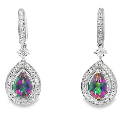 Mystic Fire Topaz Dangle Earrings 10KT White Gold Bids.com