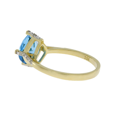 Genuine 1.20ct Blue Topaz Diamond Ring 10KT Yellow Gold Bids.com