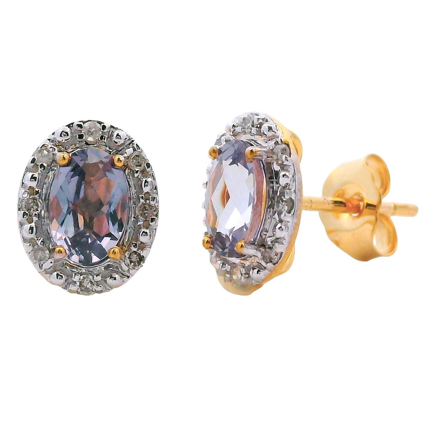 Created Alexandrite Diamond Earrings 10KT Yellow Gold Bids.com