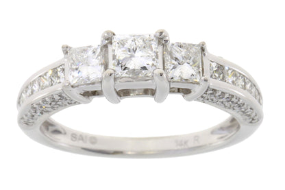 Genuine 1.50ct Diamond 3 Stone Ring 14KT White Gold Bids.com