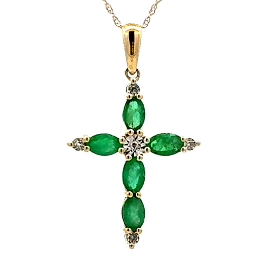 .65ct Emerald Cross Religious Pendant 10KT Yellow Gold Bids.com
