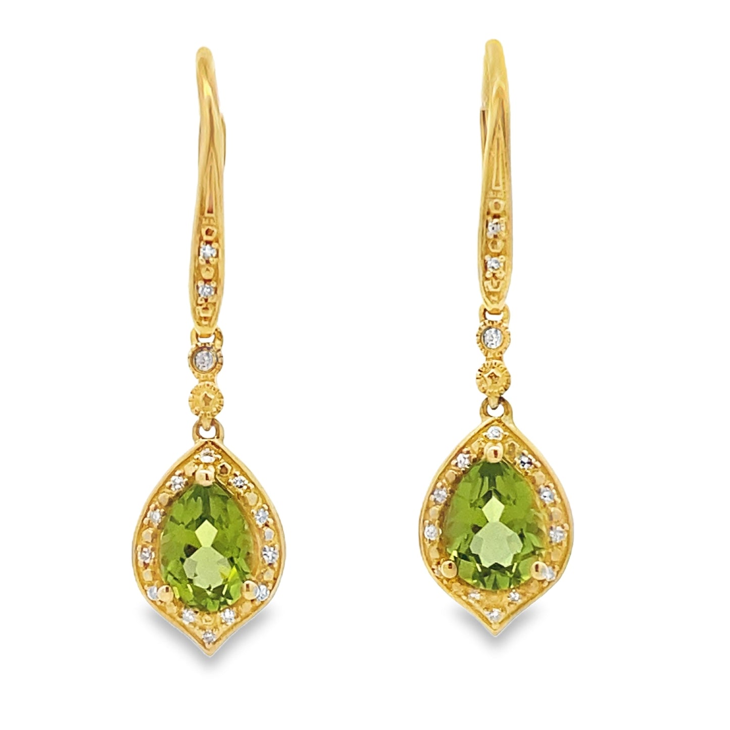 1.88ct Peridot Diamond Dangle Earrings 10KT Yellow Gold Bids.com