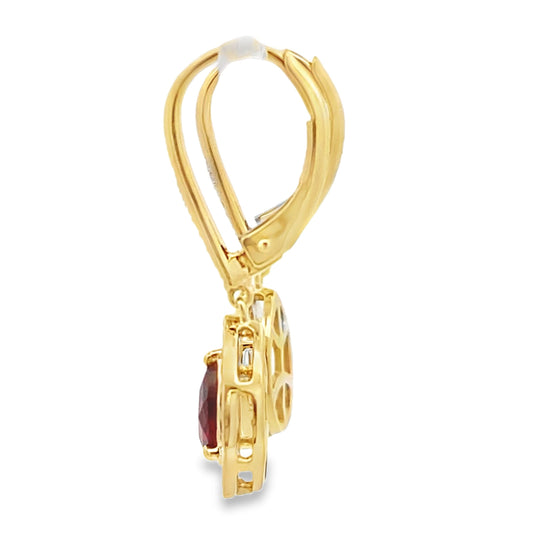 1.05ct Garnet Diamond Dangle Earrings 10KT Yellow Gold Bids.com