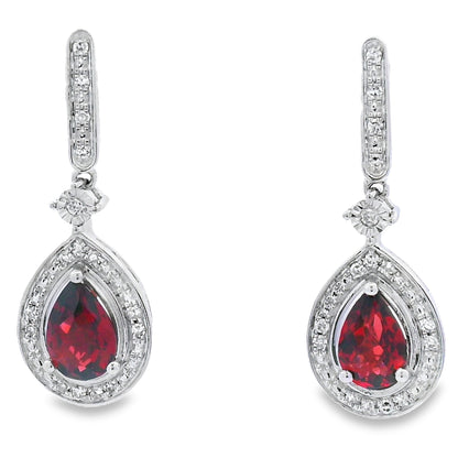 1.06ct Garnet Diamond Dangle Earrings 10KT White Gold Bids.com