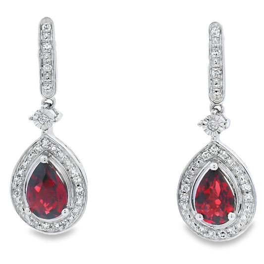 1.06ct Garnet Diamond Dangle Earrings 10KT White Gold Bids.com
