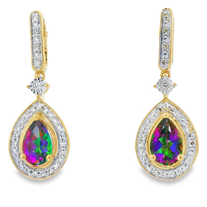 Mystic Fire Topaz Dangle Earrings 10KT Yellow Gold Bids.com