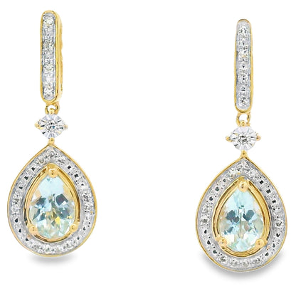 Aquamarine Diamond Dangle Earrings 10KT Yellow Gold Bids.com
