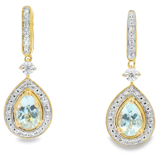 Aquamarine Diamond Dangle Earrings 10KT Yellow Gold Bids.com