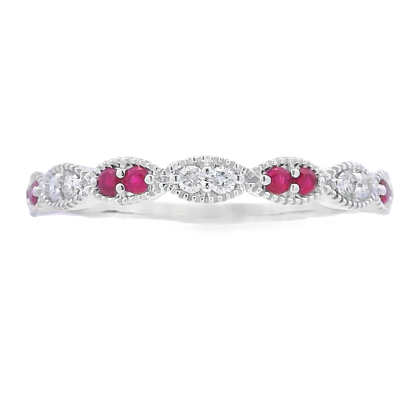 .25ct Ruby Diamond stackable band set 14KT White Gold Bids.com