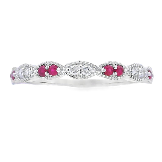 .25ct Ruby Diamond stackable band set 14KT White Gold Bids.com