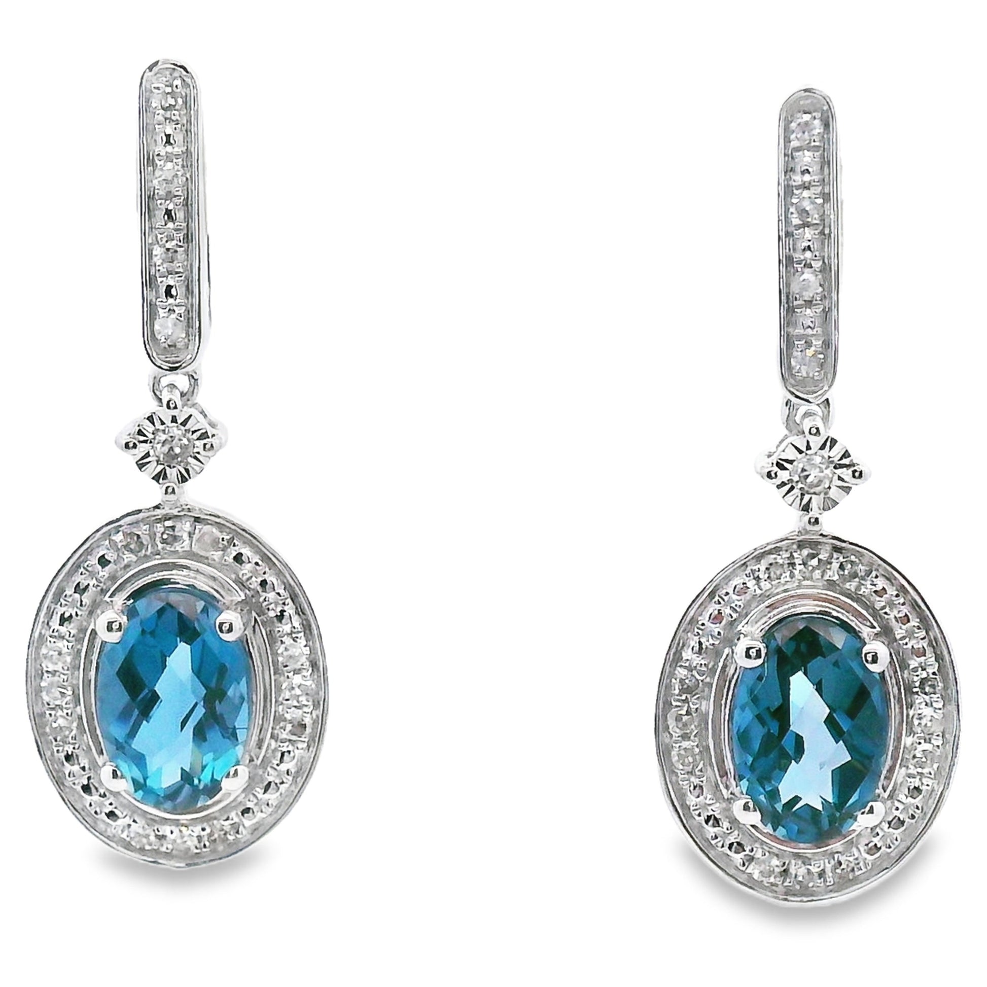 London Blue Topaz Dangle Earrings 10KT White Gold Bids.com