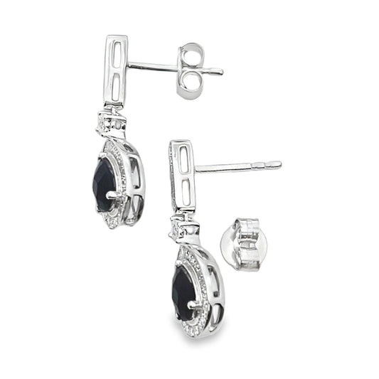 .84ct Onyx Diamond Dangle Earrings 10KT White Gold Bids.com