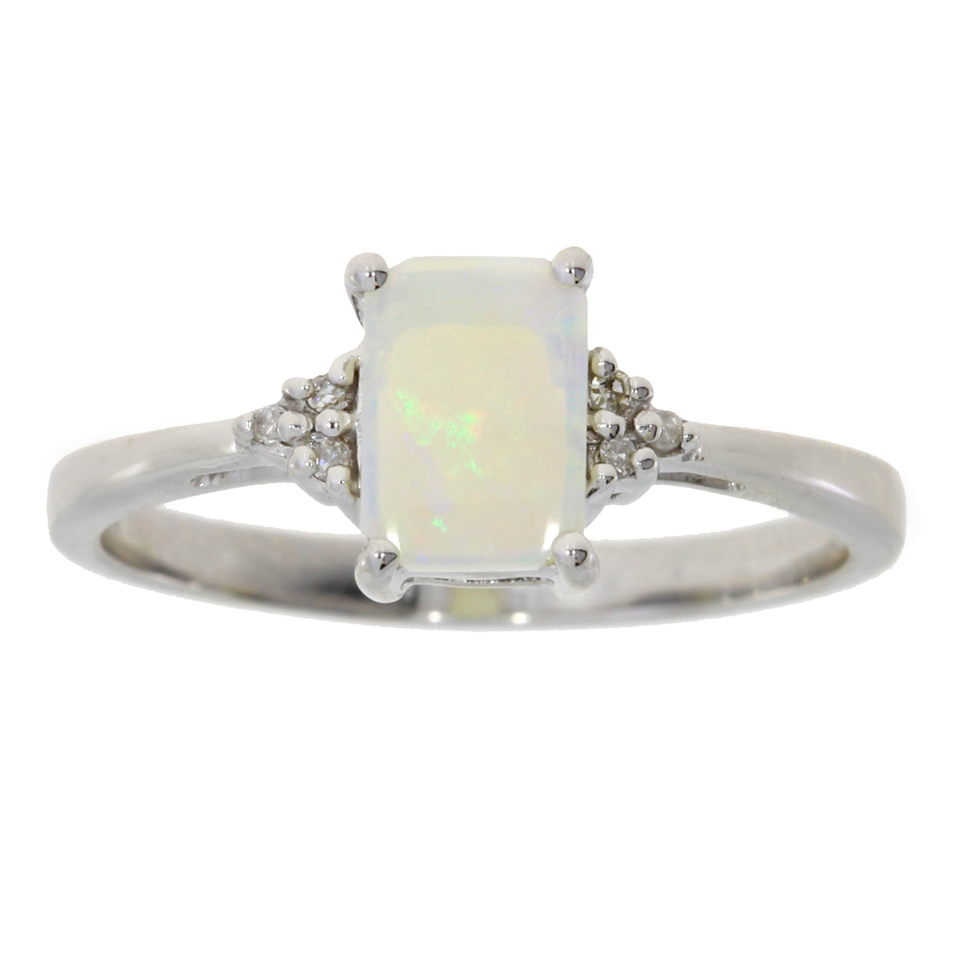Genuine .02ct Opal Diamond Ring 10KT White Gold Bids.com