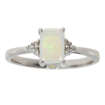 Genuine .02ct Opal Diamond Ring 10KT White Gold Bids.com