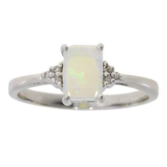 Genuine .02ct Opal Diamond Ring 10KT White Gold Bids.com