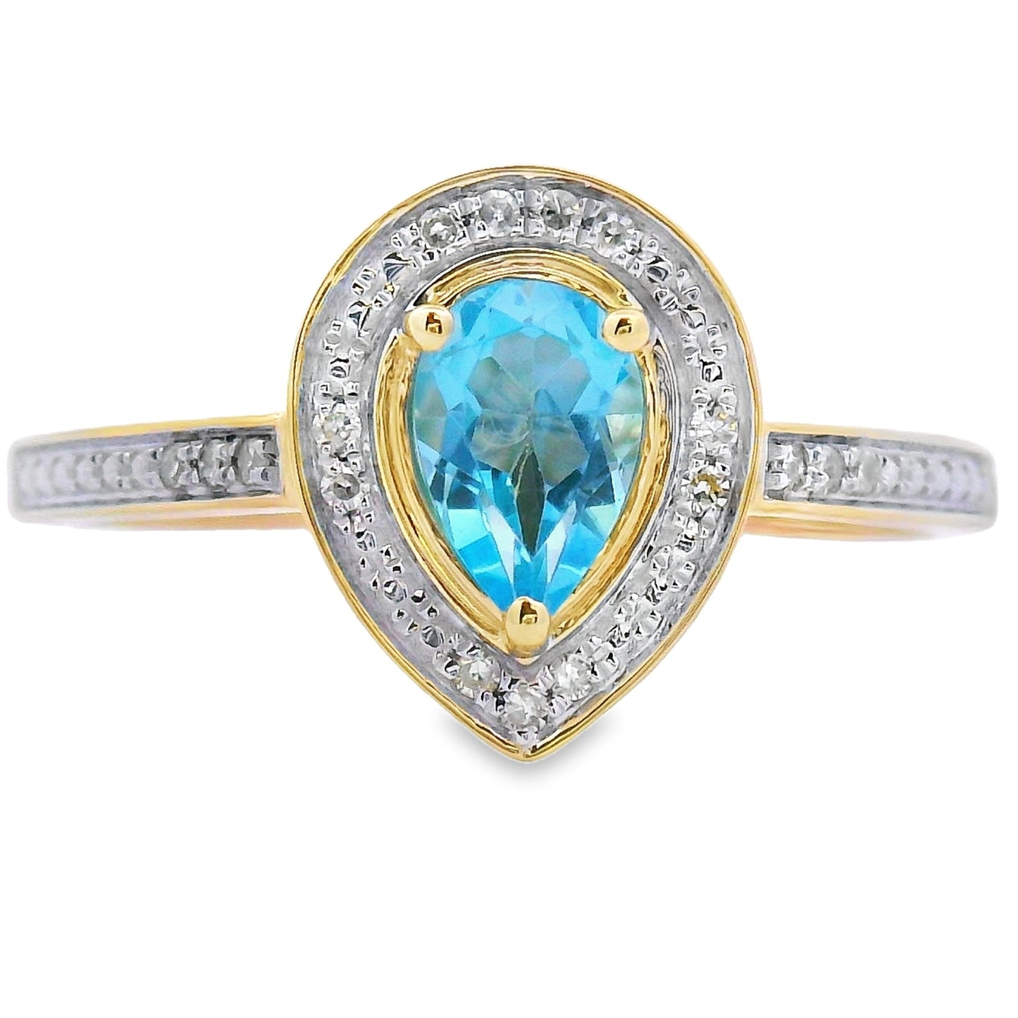 Genuine .54ct Blue Topaz Diamond Ring 10KT Yellow Gold Bids.com