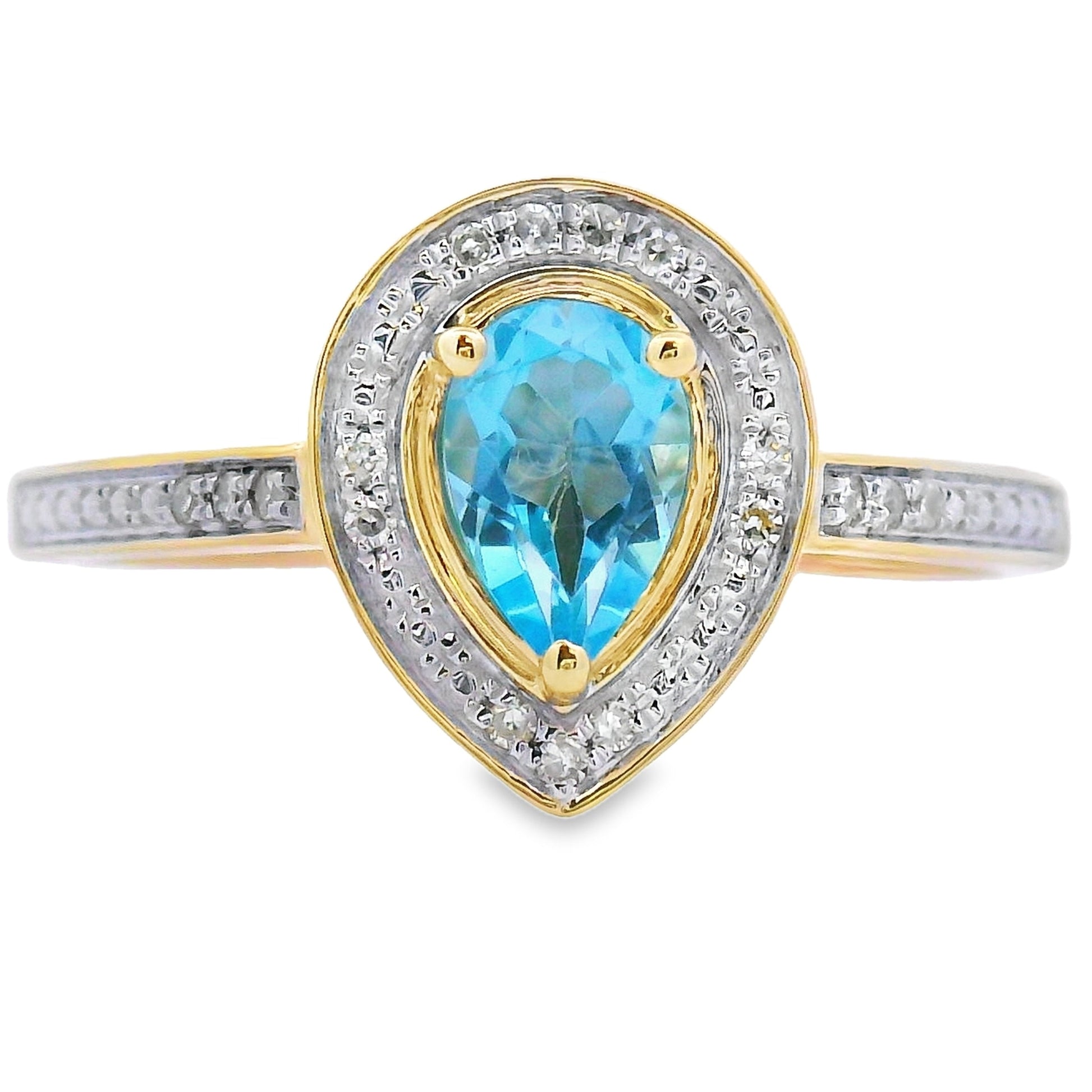 Genuine .54ct Blue Topaz Diamond Ring 10KT Yellow Gold Bids.com
