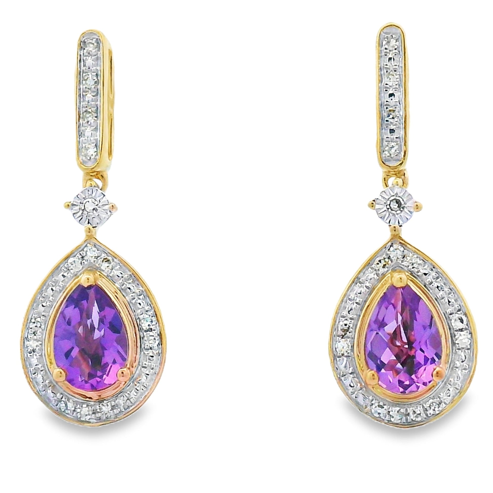 .88ct Amethyst Diamond Dangle Earrings 10KT Yellow Gold Bids.com